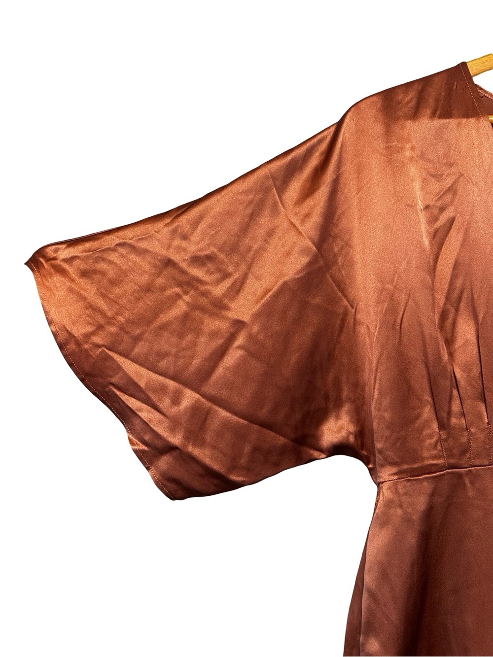 Reformation Silk Deep V Maxi Dress SZ 4 Rust Brown Satin Flutter Sleeve Slip - Picture 3 of 15